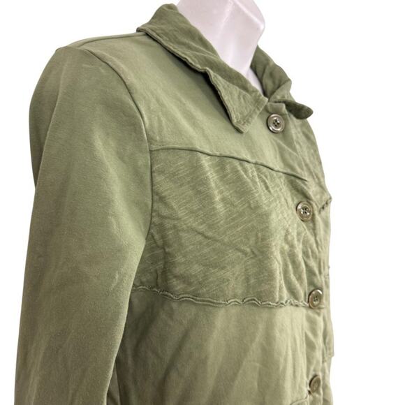 Habitat Womens Olive Green Lagenlook Stretch Cotton Knit Jacket Button Up sz S - Picture 4 of 16